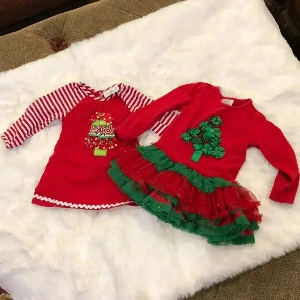 Bundle of 2 Christmas dresses, one Rare Editions size 3T, Emily Rose size 4